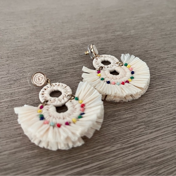 *CLEARANCE* J. Crew White Raffia & Multicolor Bead Earrings - Picture 2 of 3